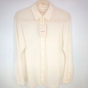 Everlane Cream Long-Sleeve Silk Button-Up Blouse